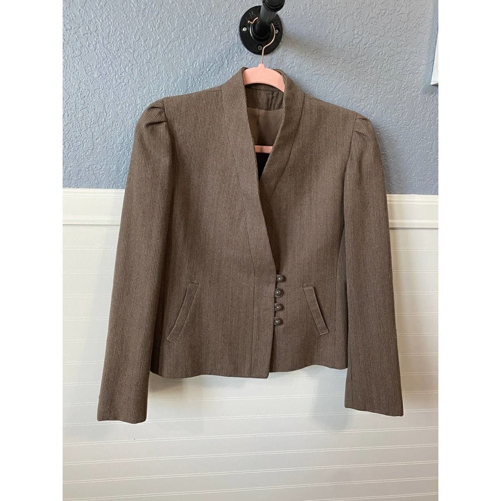 Gallery Vintage Brown 100% Wool Button Down Formal Blazer Size Large